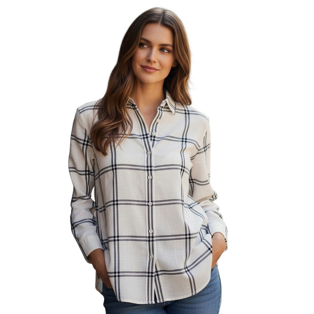 Ann Taylor Loft The Softened Shirt Womens XS Button Up Windowpane Casual Preppy